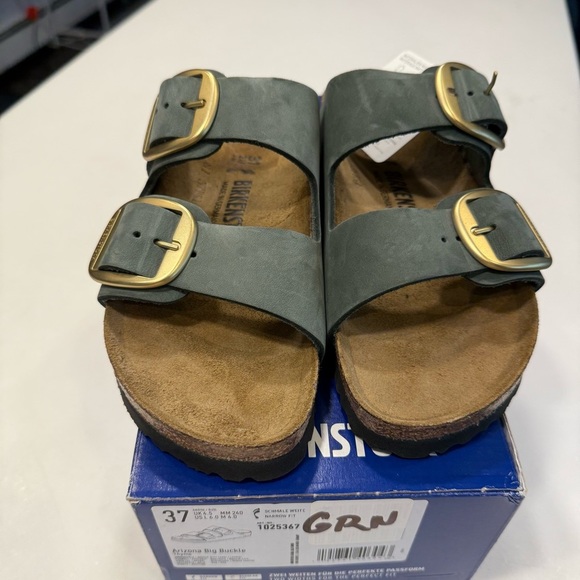 Birkenstock New w/ Box Women’s Arizona Big Buckle Thyme Nubuck Leather Sz 6 - Picture 3 of 12